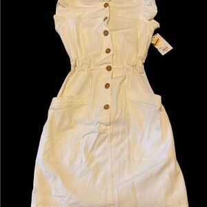 SO Cream Button-Front Midi Dress